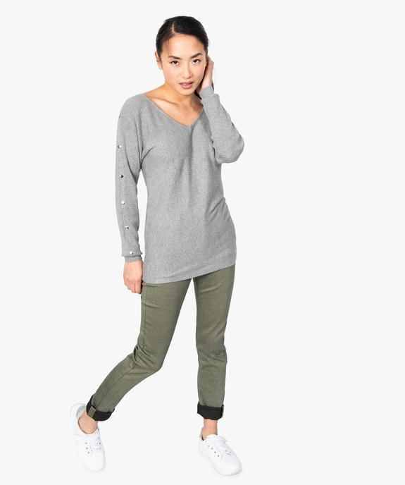 Pull femme en maille côtelée avec boutons sur les manches  vue5 - GEMO(FEMME PAP) - GEMO