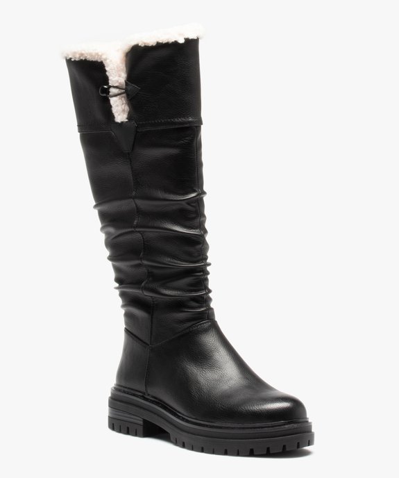 Bottes femme unies à semelle crantée et col sherpa vue3 - GEMO (CASUAL) - GEMO