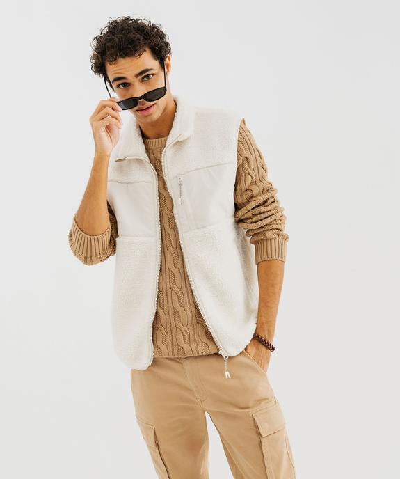 Veste sans manches en sherpa et toile homme vue1 - GEMO (HOMME) - GEMO