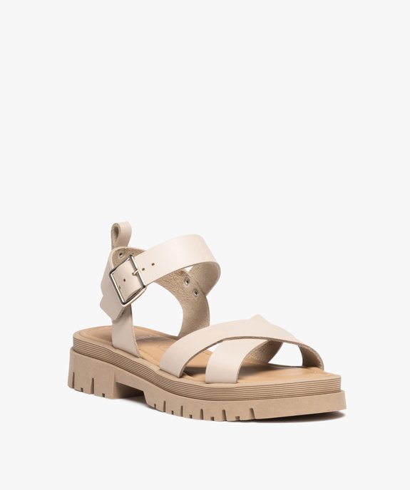 Sandales femme unies en cuir à épaisse semelle crantée  vue2 - GEMO (CASUAL) - GEMO