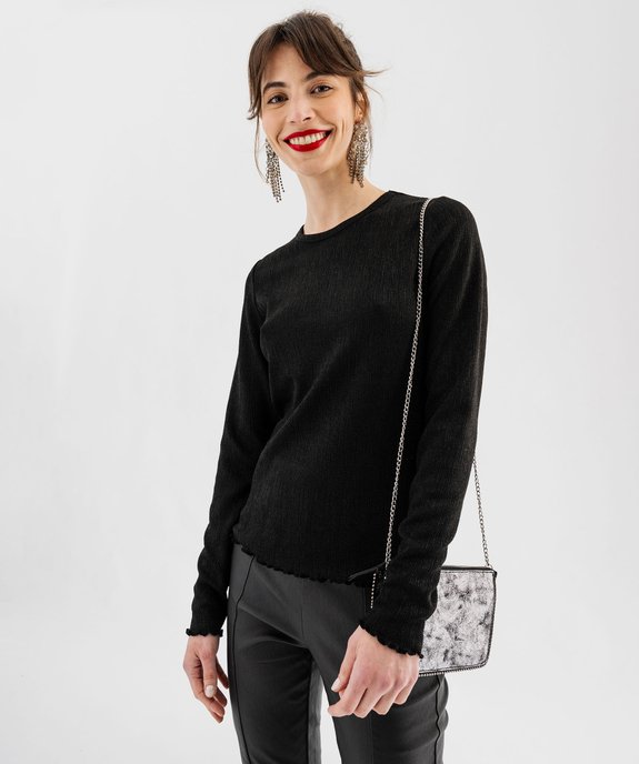 Tee-shirt manches longues en maille côtelée pailletée femme vue2 - GEMO(FEMME PAP) - GEMO