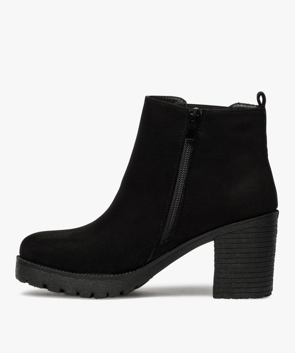 Boots femme à talon et semelle crantée en suédine unie vue3 - GEMO(URBAIN) - GEMO