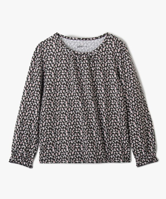 Tee-shirt fille imprimé à manches longues et fronces vue1 - GEMO (ENFANT) - GEMO