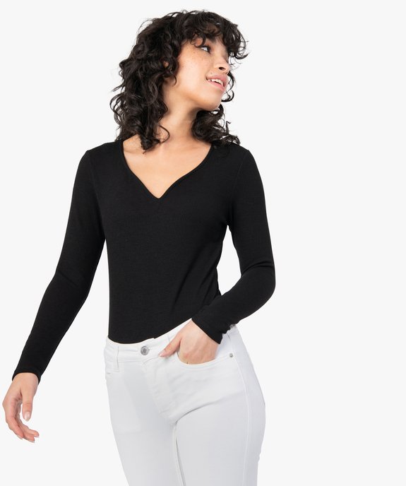 Tee-shirt femme forme body en maille côtelée vue1 - GEMO(FEMME PAP) - GEMO