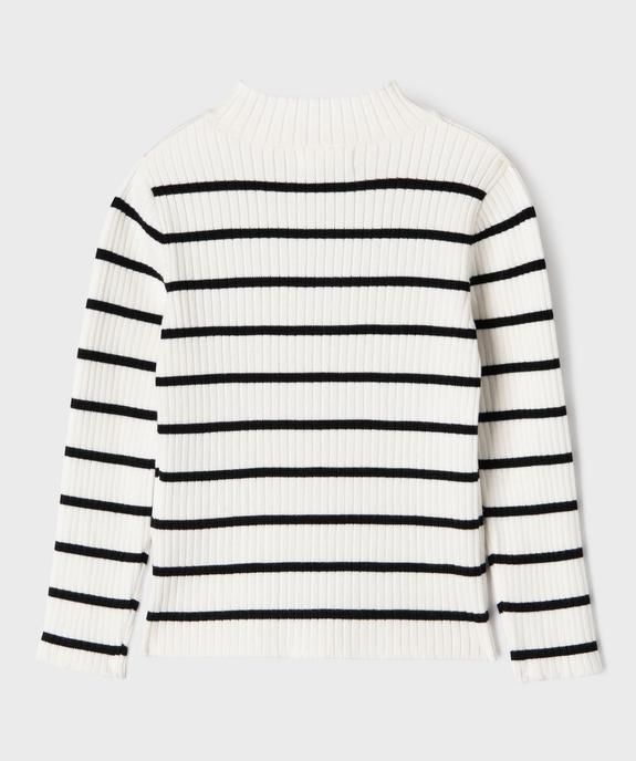 Pull rayé en maille côtelée à col montant fille vue4 - GEMO 4G FILLE - GEMO