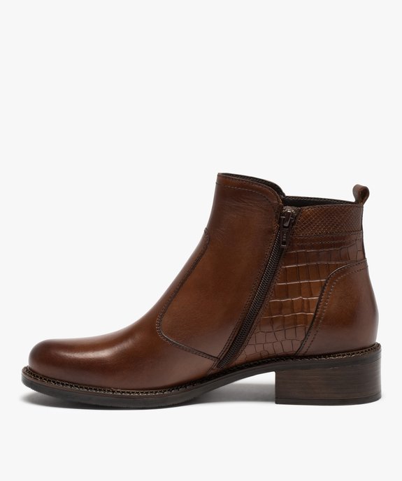 Boots femme unies dessus cuir à talon large - Tanéo vue3 - TANEO - GEMO