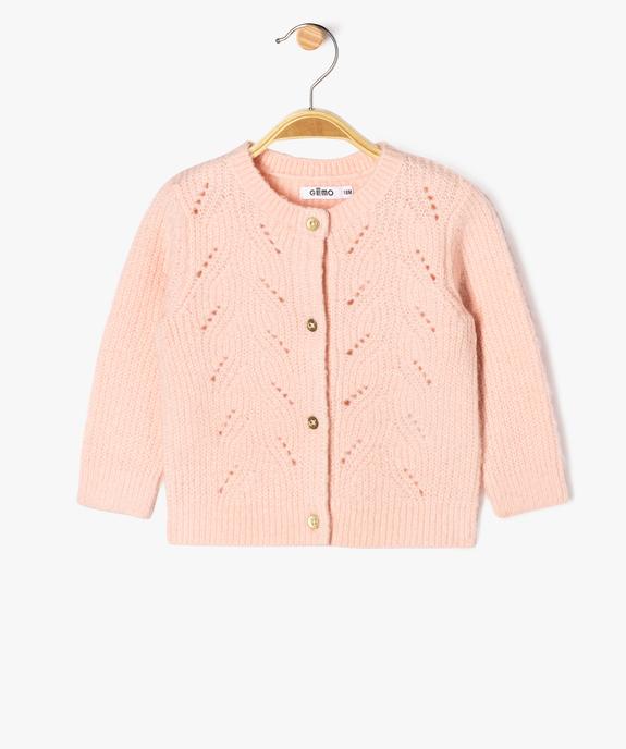 Gilet en maille ajourée à col rond bébé fille vue1 - GEMO(BEBE DEBT) - GEMO