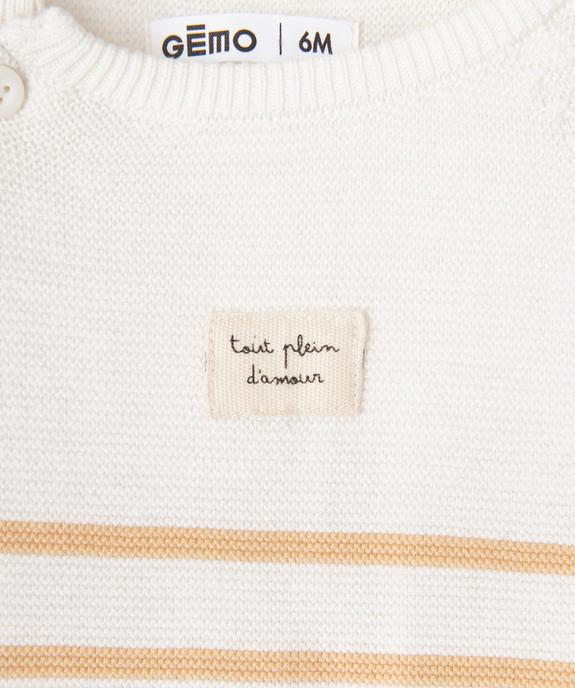 Pull brassière rayé avec fermeture sur le côté bébé vue2 - GEMO(BB COUCHE) - GEMO