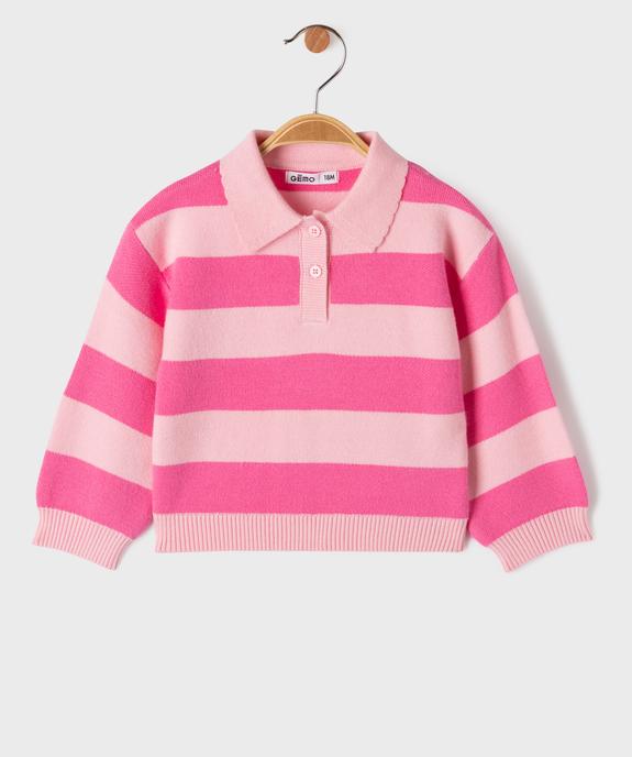 Pull rayé à col polo bébé fille vue1 - GEMO(BEBE DEBT) - GEMO
