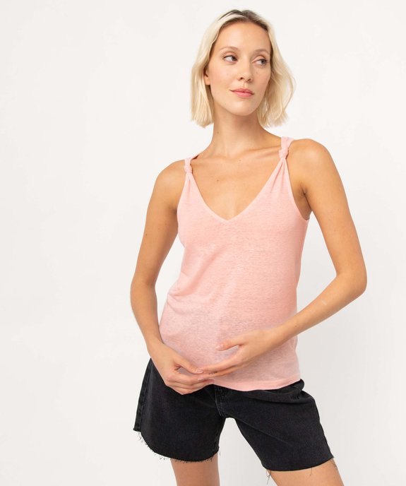 Débardeur femme avec double col V contenant du lin vue1 - GEMO 4G FEMME - GEMO