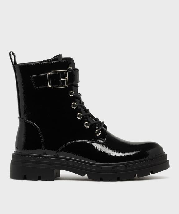 Boots montantes vernies look rangers à épaisse semelle crantée femme vue1 - 5 MILES - GEMO