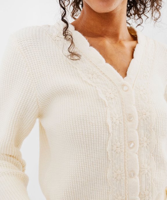 Gilet court à col V avec dentelle femme vue2 - GEMO(FEMME PAP) - GEMO