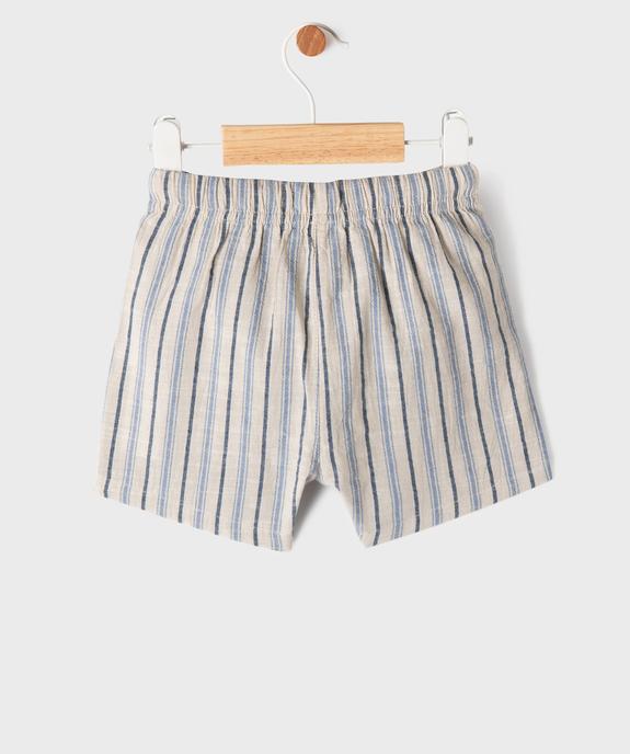 Short rayé en coton avec taille ajustable bébé garçon vue3 - GEMO(BEBE DEBT) - GEMO