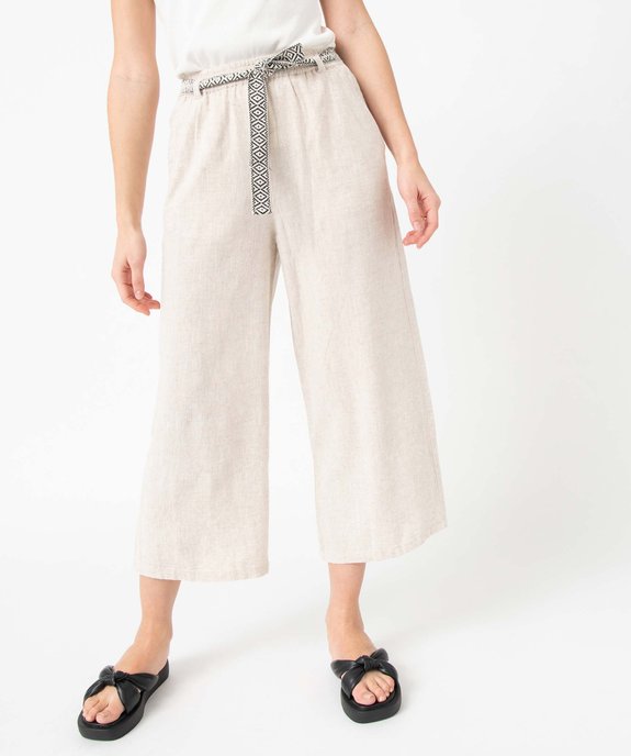 Pantacourt femme coupe large contenant du lin avec ceinture vue1 - GEMO 4G FEMME - GEMO