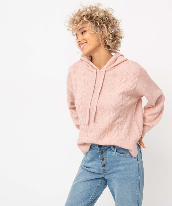 Pull femme à capuche en maille fantaisie vue1 - GEMO(FEMME PAP) - GEMO