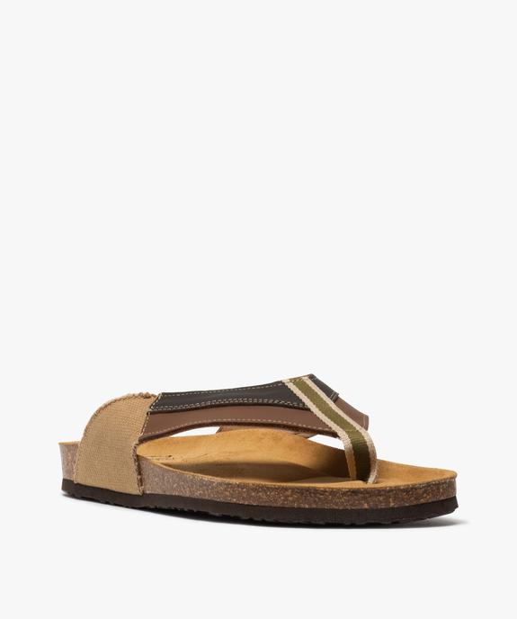 Sandales homme à bride entre-doigts en toile et cuir vue2 - GEMO (CASUAL) - GEMO