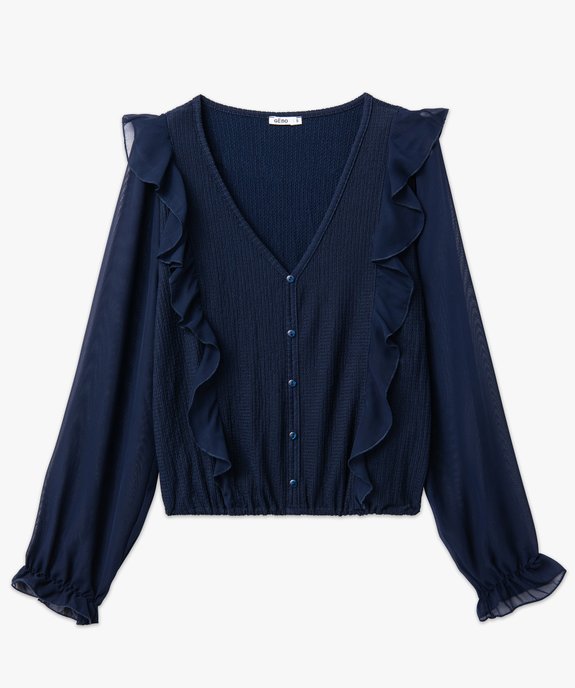 Tee-shirt femme avec manches en voile et volants vue4 - GEMO(FEMME PAP) - GEMO