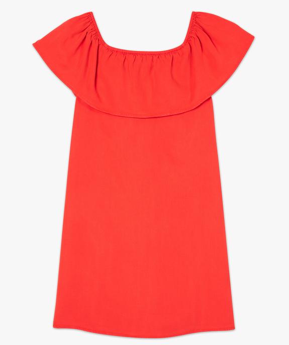 Robe femme trapèze en lyocell avec col bateau à volant vue4 - FOLLOW ME - GEMO