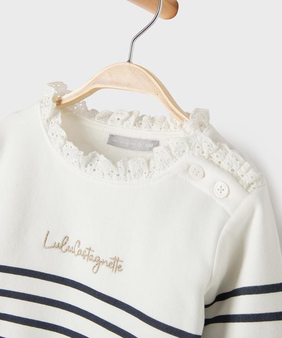Sweat rayé à col dentelle bébé fille vue2 - LULU CASTAGNETTE GEMO FOR GOOD - GEMO