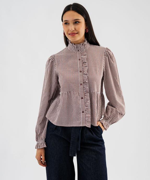 Chemise à volants imprimé vichy femme vue2 - GEMO(FEMME PAP) - GEMO