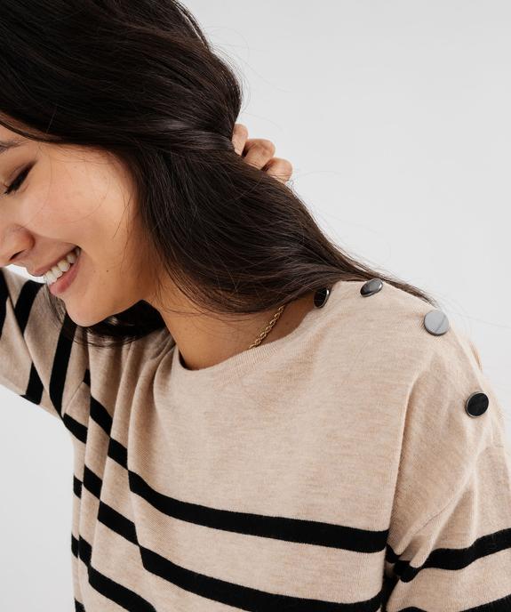 Pull fin à larges rayures avec boutons sur l’épaule femme vue2 - GEMO 4G FEMME - GEMO