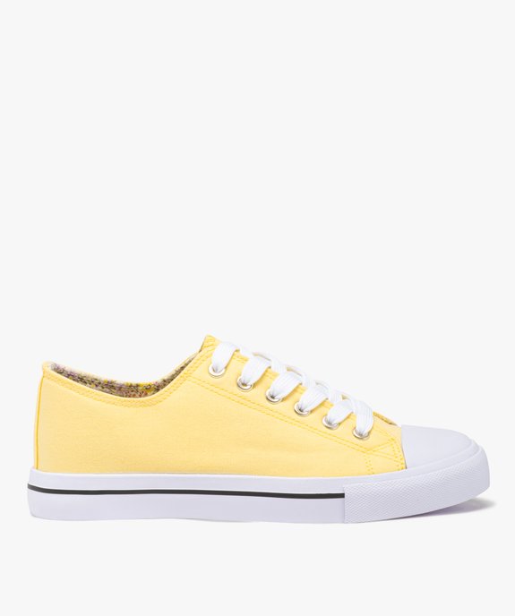 Baskets femme en toile unies a semelle epaisse avec lacets jaune GEMO