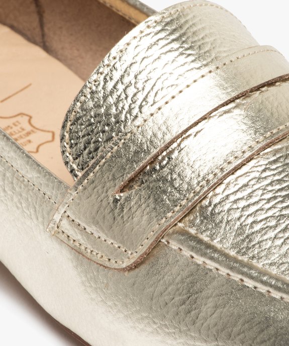Mocassins femme dessus en cuir effet métallisé Penny Loafer - Taneo vue6 - TANEO - GEMO