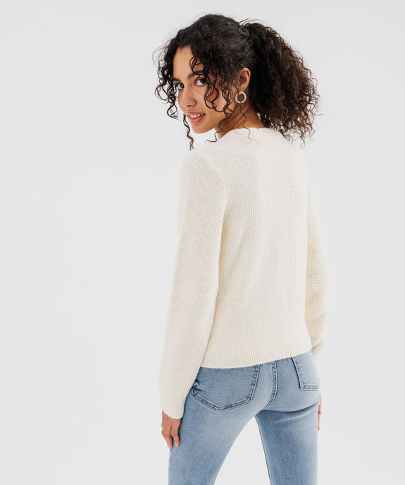 Gilet court à col V avec dentelle femme vue3 - GEMO(FEMME PAP) - GEMO