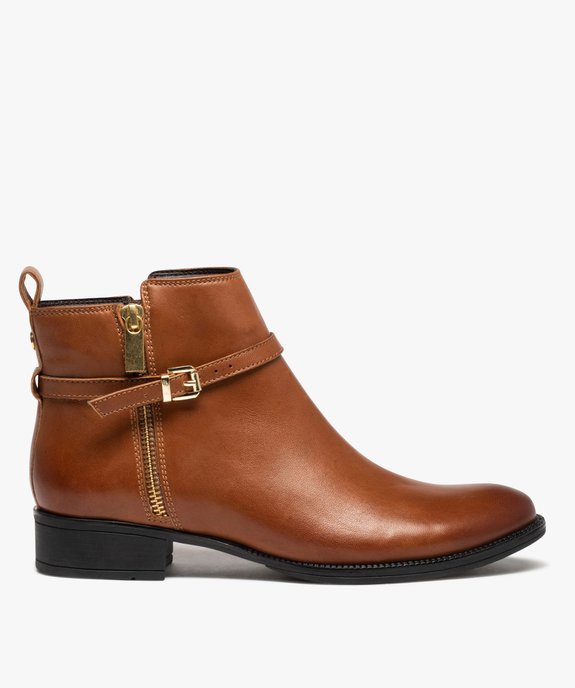 Boots femme dessus cuir uni à bride décorative - Tanéo vue1 - TANEO - GEMO