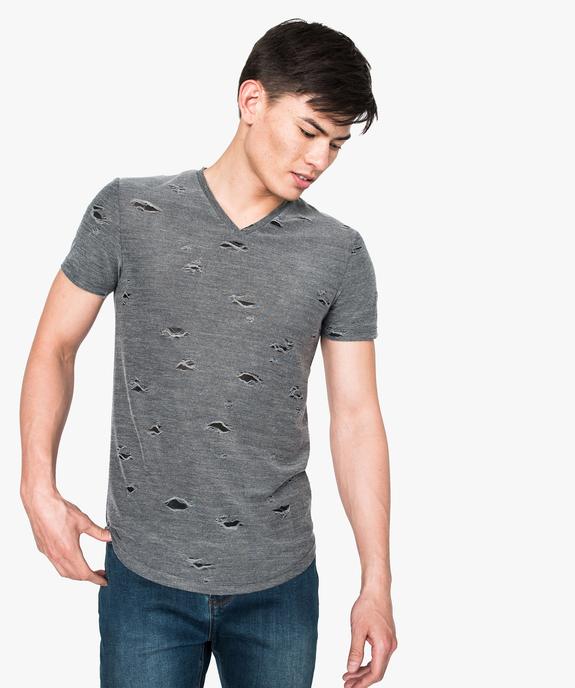 Tee-shirt col V troué vue1 - GEMO (HOMME) - GEMO