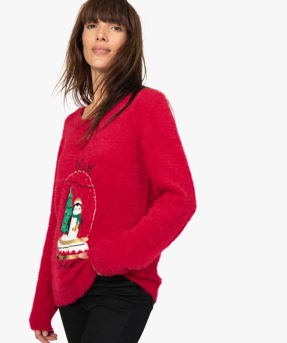 Pull femme en maille duveteuse à grelots et motif Noël vue1 - GEMO(FEMME PAP) - GEMO
