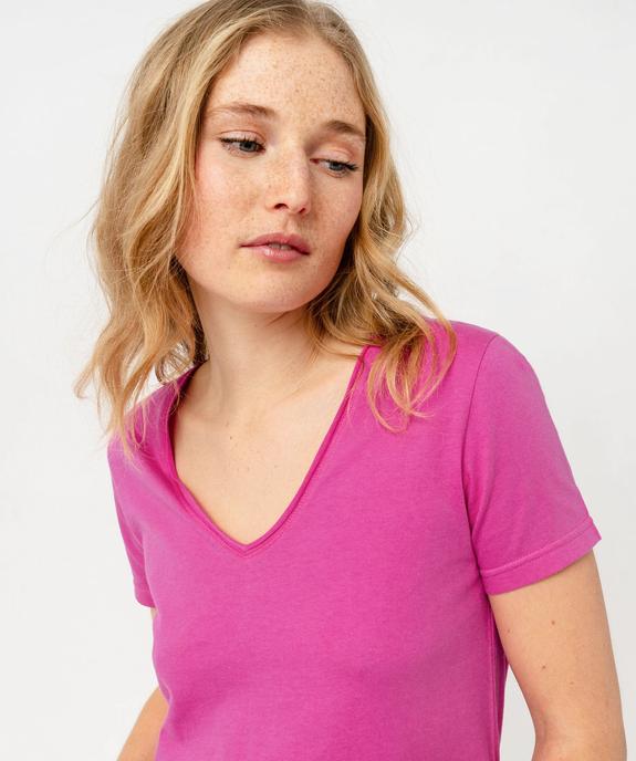 Tee-shirt à manches courtes avec col V roulotté femme vue2 - GEMO(FEMME PAP) - GEMO