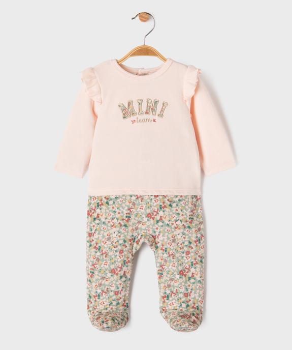 Pyjama dors-bien en velours à motifs fleuris bébé fille vue1 - GEMO 4G BEBE - GEMO