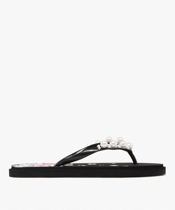 Tongs à semelle fleurie et brides ornées de perles femme vue2 - GEMO (PLAGE) - GEMO