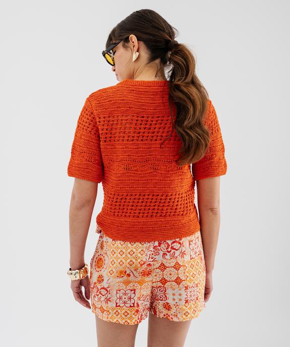 Pull manches courtes en maille ajourée femme vue3 - GEMO 4G FEMME - GEMO