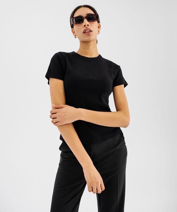 Tee-shirt manches courtes et col rond en maille côtelée femme vue4 - GEMO 4G FEMME - GEMO