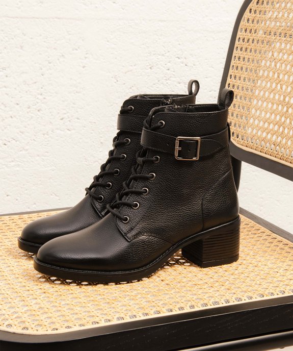 Bottines femme à talon en cuir grainé uni - Taneo  vue6 - TANEO - GEMO