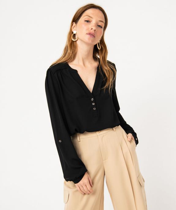 Blouse unie avec col V boutonné femme vue2 - GEMO 4G FEMME - GEMO
