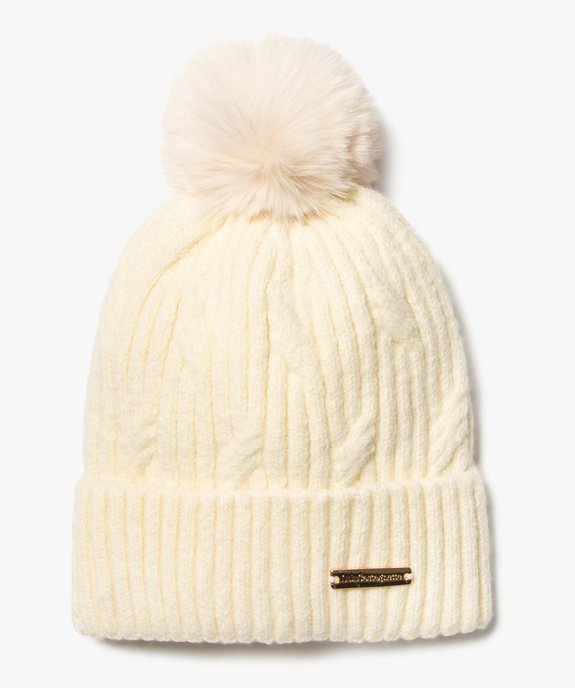 Bonnet en maille côtelée avec pompon poilu femme - LuluCastagnette vue1 - LULUCASTAGNETTE - GEMO