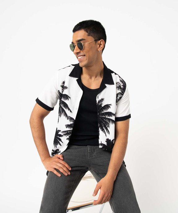 Chemise manches courtes bicolore motif palmiers homme vue1 - GEMO (HOMME) - GEMO