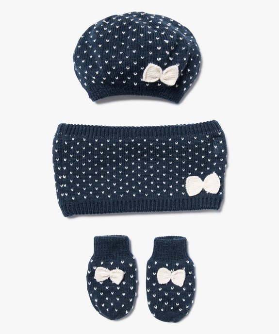 Ensemble 3 pièces bébé fille : bonnet + tour de cou + moufles vue1 - GEMO(BEBE DEBT) - GEMO