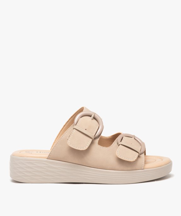 Mules femme confort unies avec brides à boucle en suédine - Hobiz vue1 - HOBIZ - GEMO