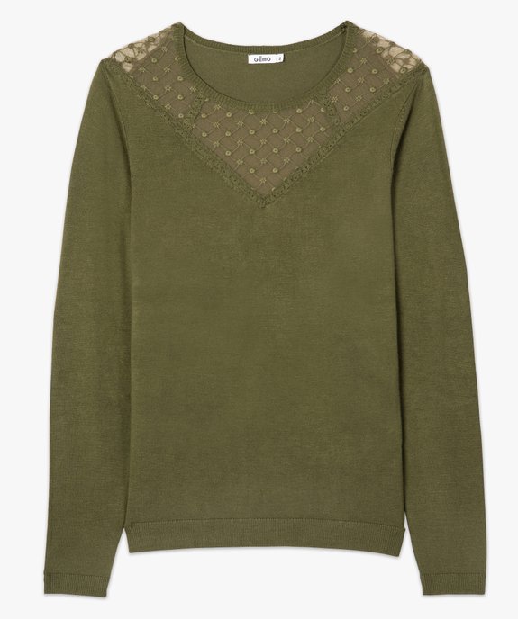 Pull femme en maille fine à décolleté dentelle vue4 - GEMO(FEMME PAP) - GEMO