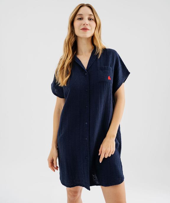 Chemise de nuit en broderie anglaise à col tailleur femme - LuluCastagnette vue1 - LULUCASTAGNETTE - GEMO
