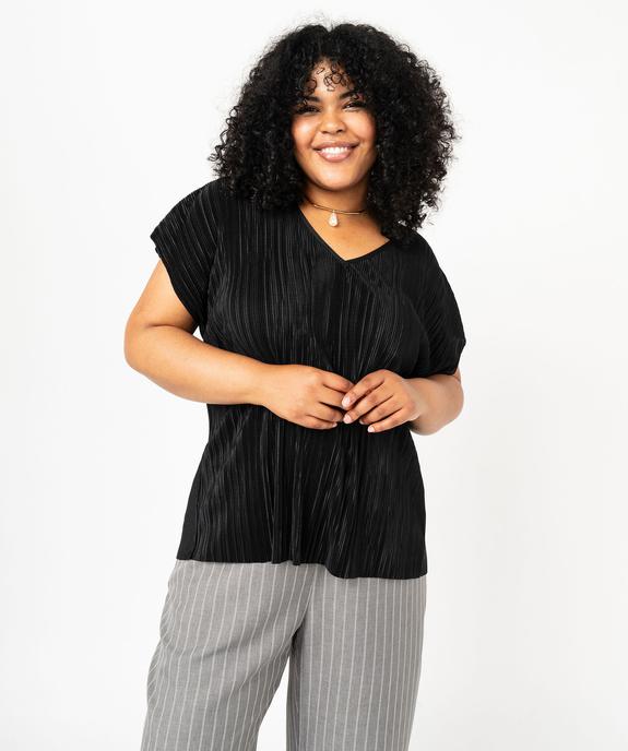 Tee-shirt manches courtes en maille plissée femme grande taille vue2 - GEMO (G TAILLE) - GEMO
