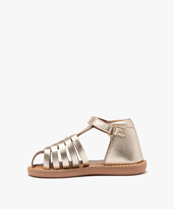 Sandales bébé fille en cuir métallisé unis avec brides scratch vue3 - GEMO 4G FILLE - GEMO