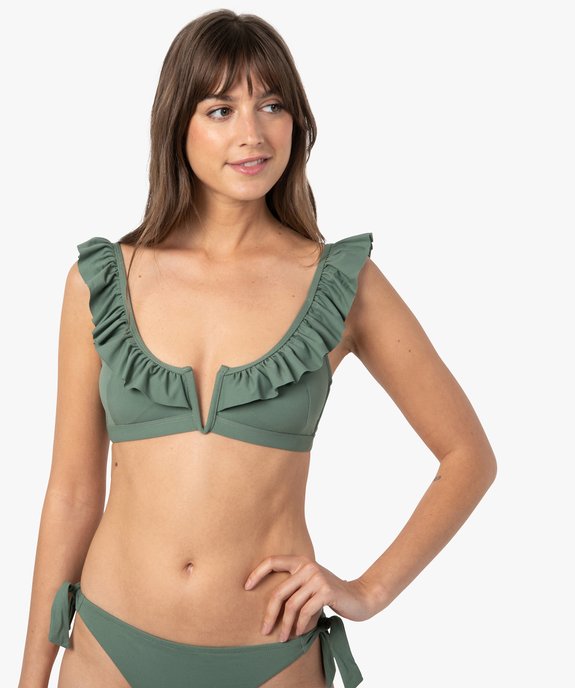 Haut de maillot de bain femme forme triangle à volants vue1 - GEMO (PLAGE) - GEMO