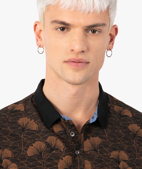 Polo homme à motifs fleuris et finitions contrastantes vue2 - GEMO (HOMME) - GEMO