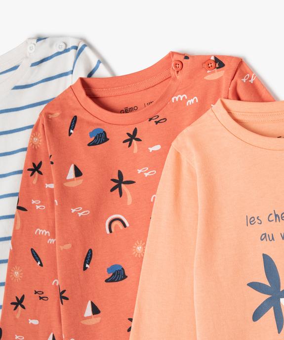 Tee-shirt bébé garçon à manches longues (lot de 3) vue2 - GEMO(BEBE DEBT) - GEMO