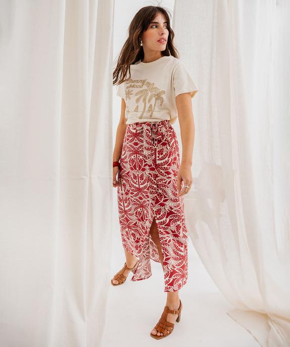 Tee-shirt manches courtes avec motif estival pailleté femme vue5 - GEMO(FEMME PAP) - GEMO